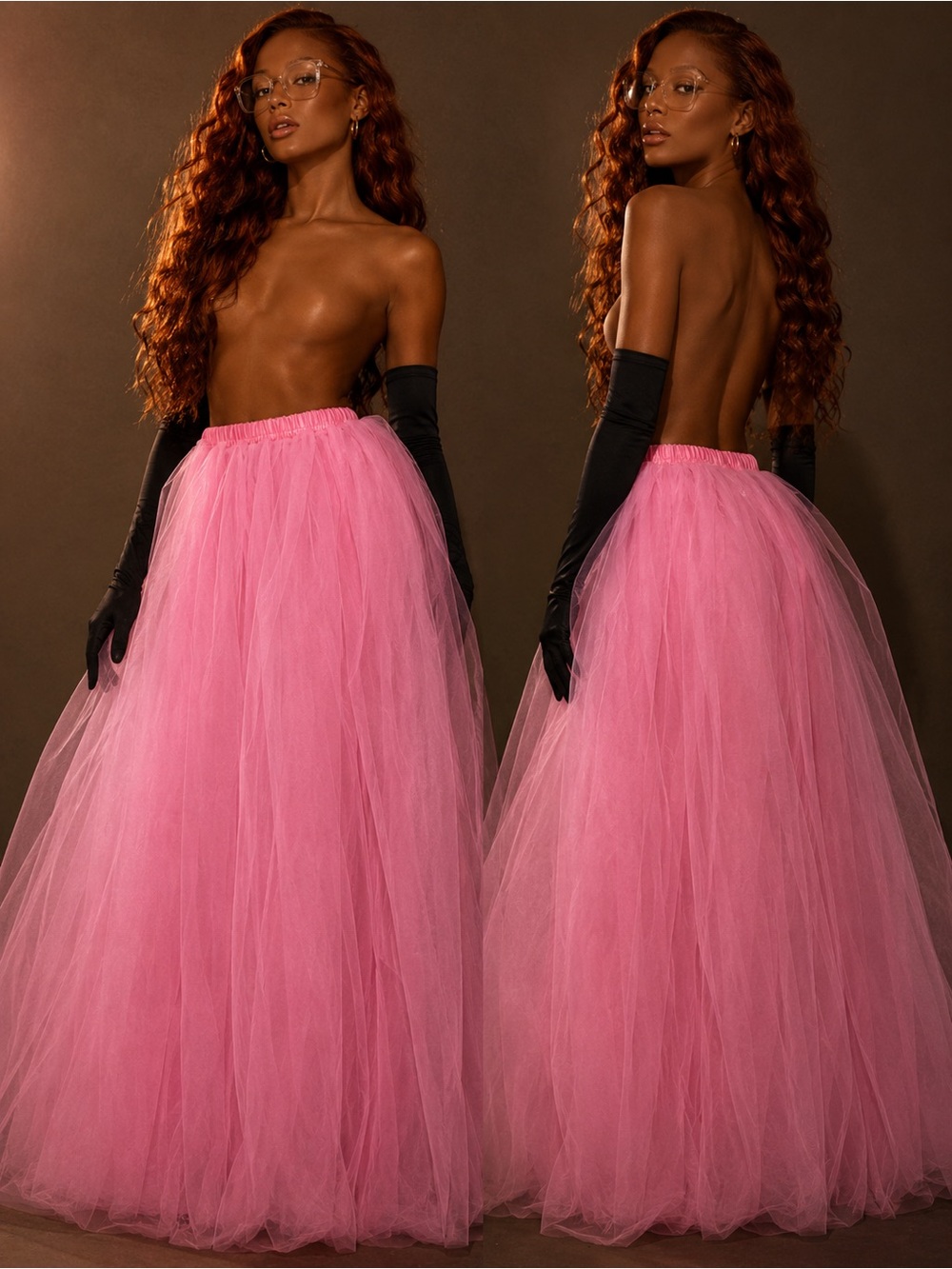 Pink Tulle Maxi Skirt with Elastic Waistband